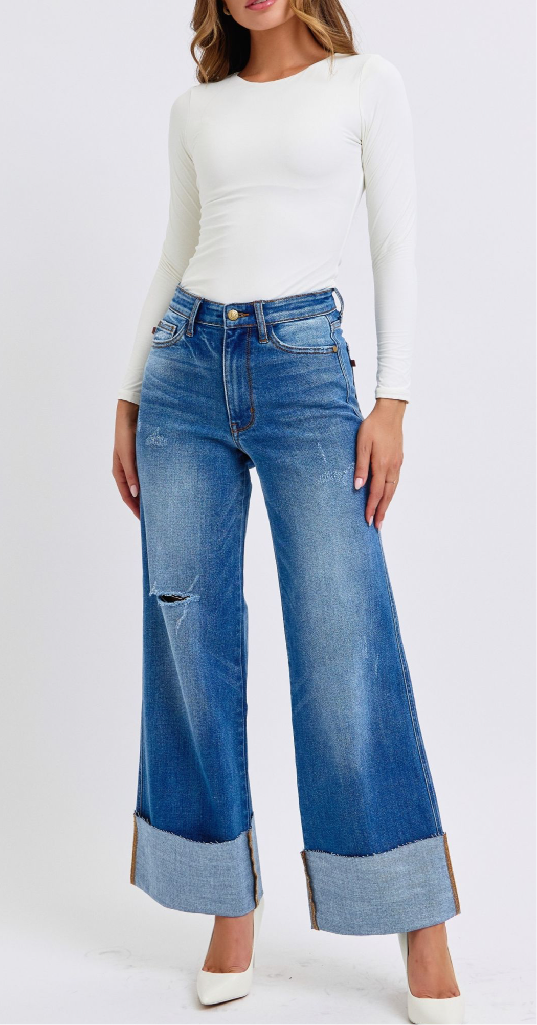 Judy Blue Distressed High Waist Wide Leg Jeans