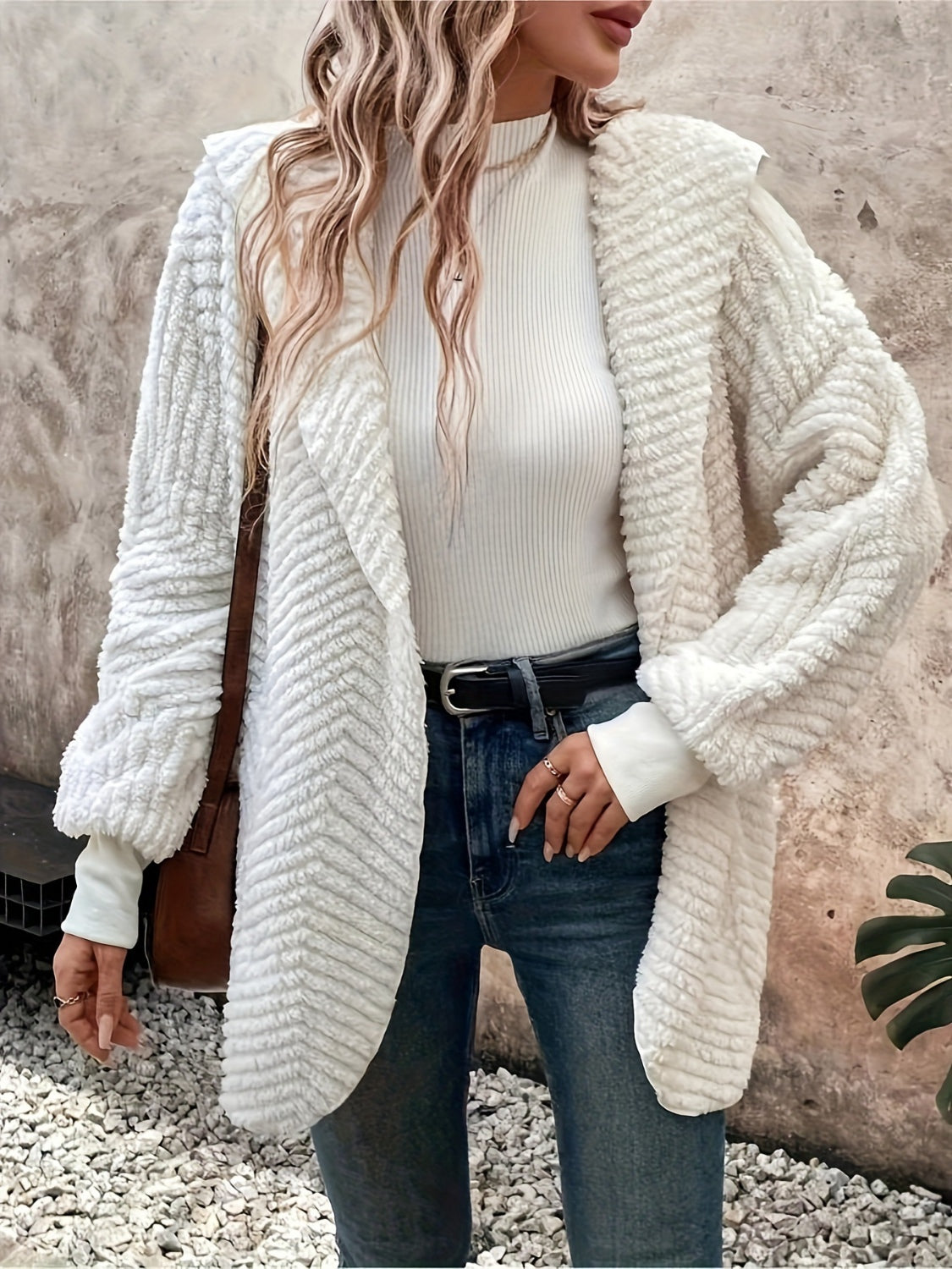 Mia Open Front Hooded Fuzzy Cardigan