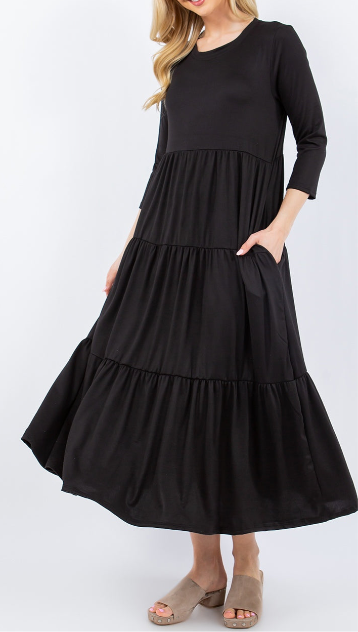 Rayna Tiered Midi Dress with Pockets