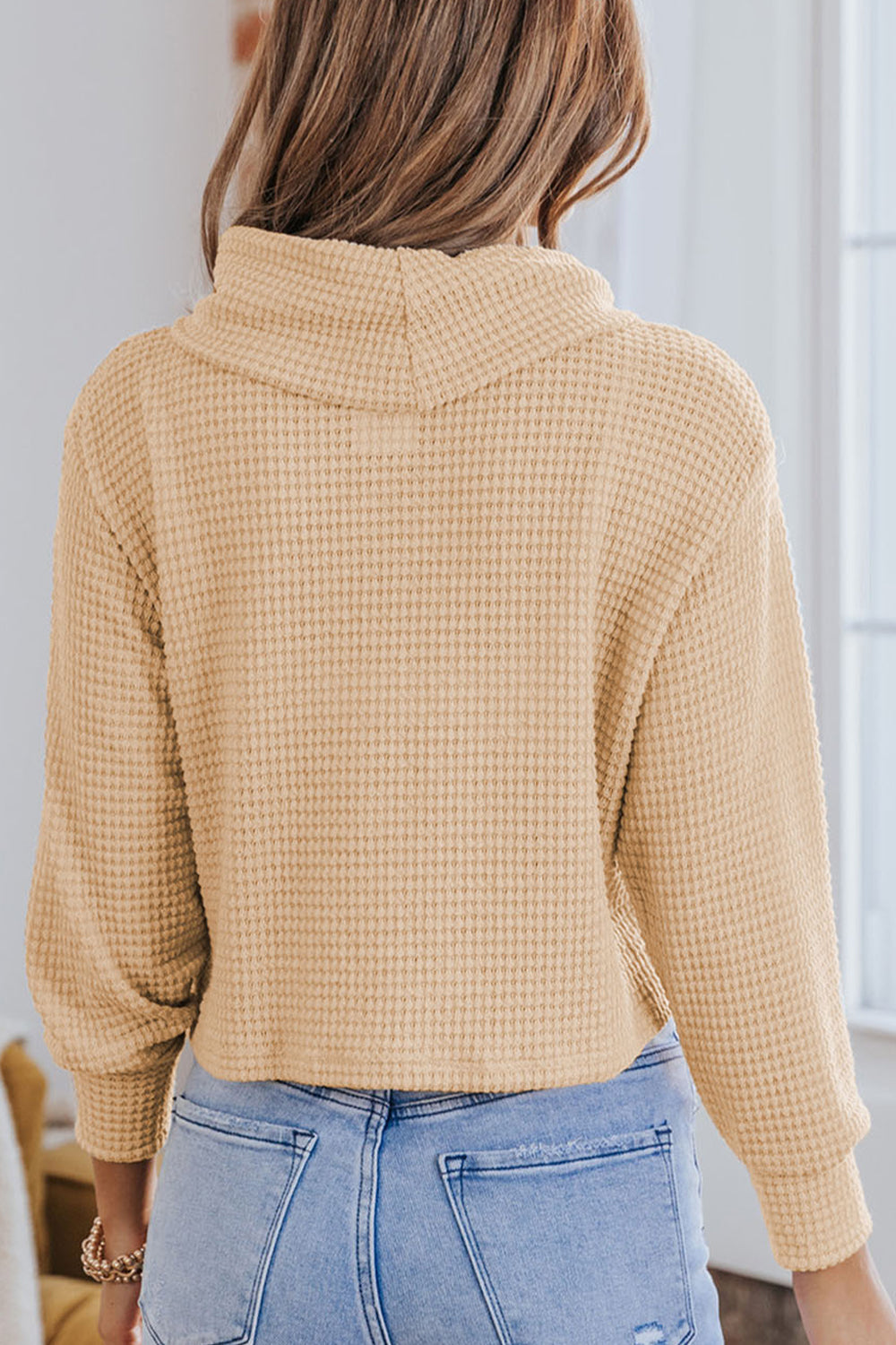 Julia Waffle-Knit High Neck Top