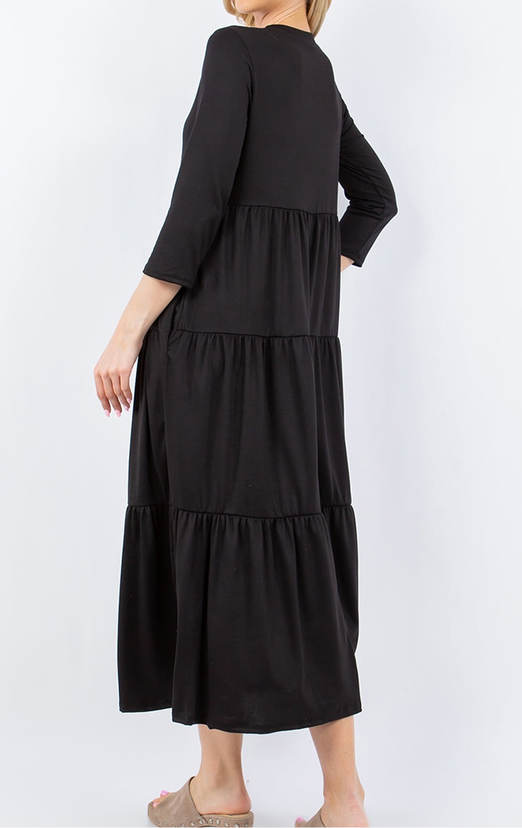 Rayna Tiered Midi Dress with Pockets