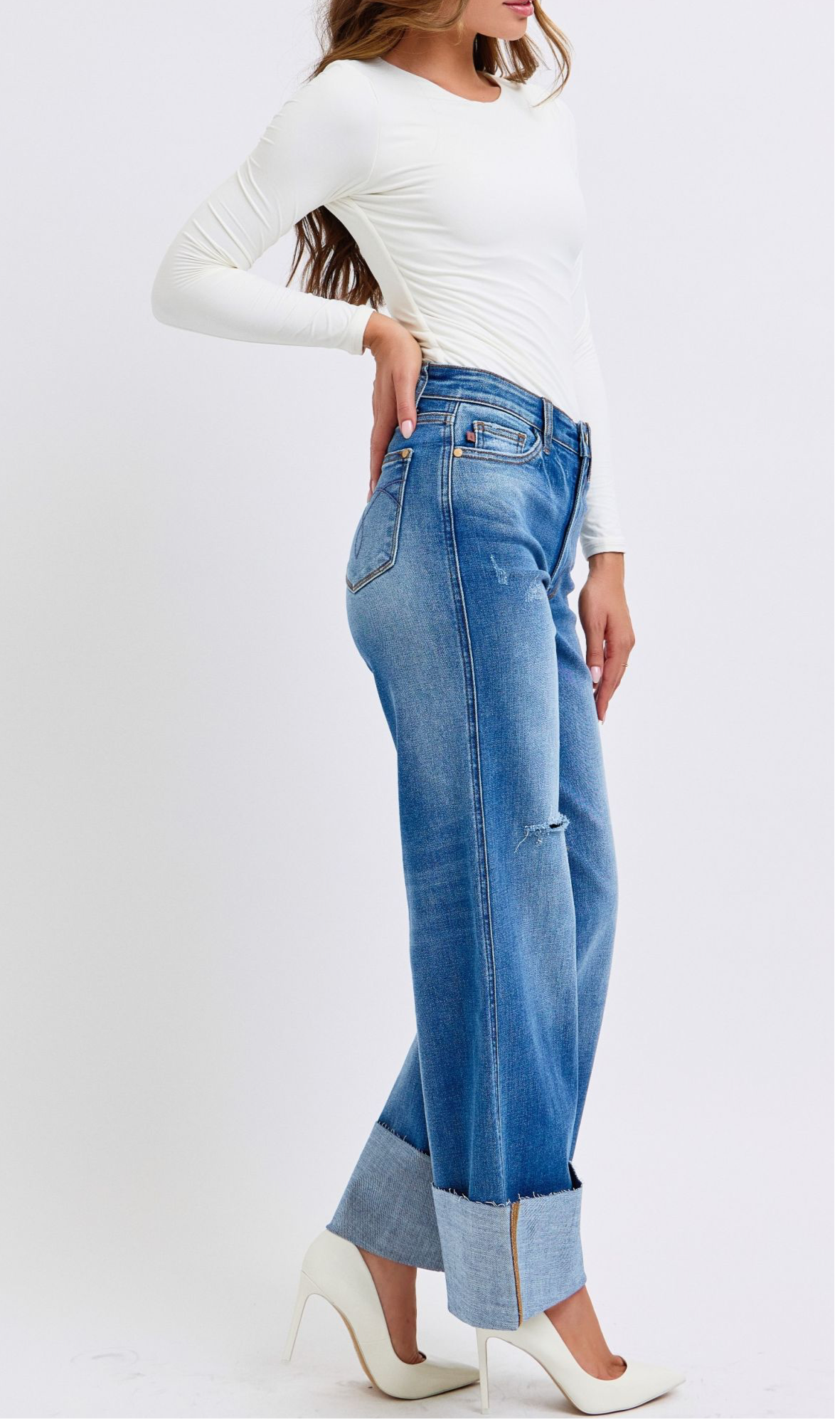 Judy Blue Distressed High Waist Wide Leg Jeans