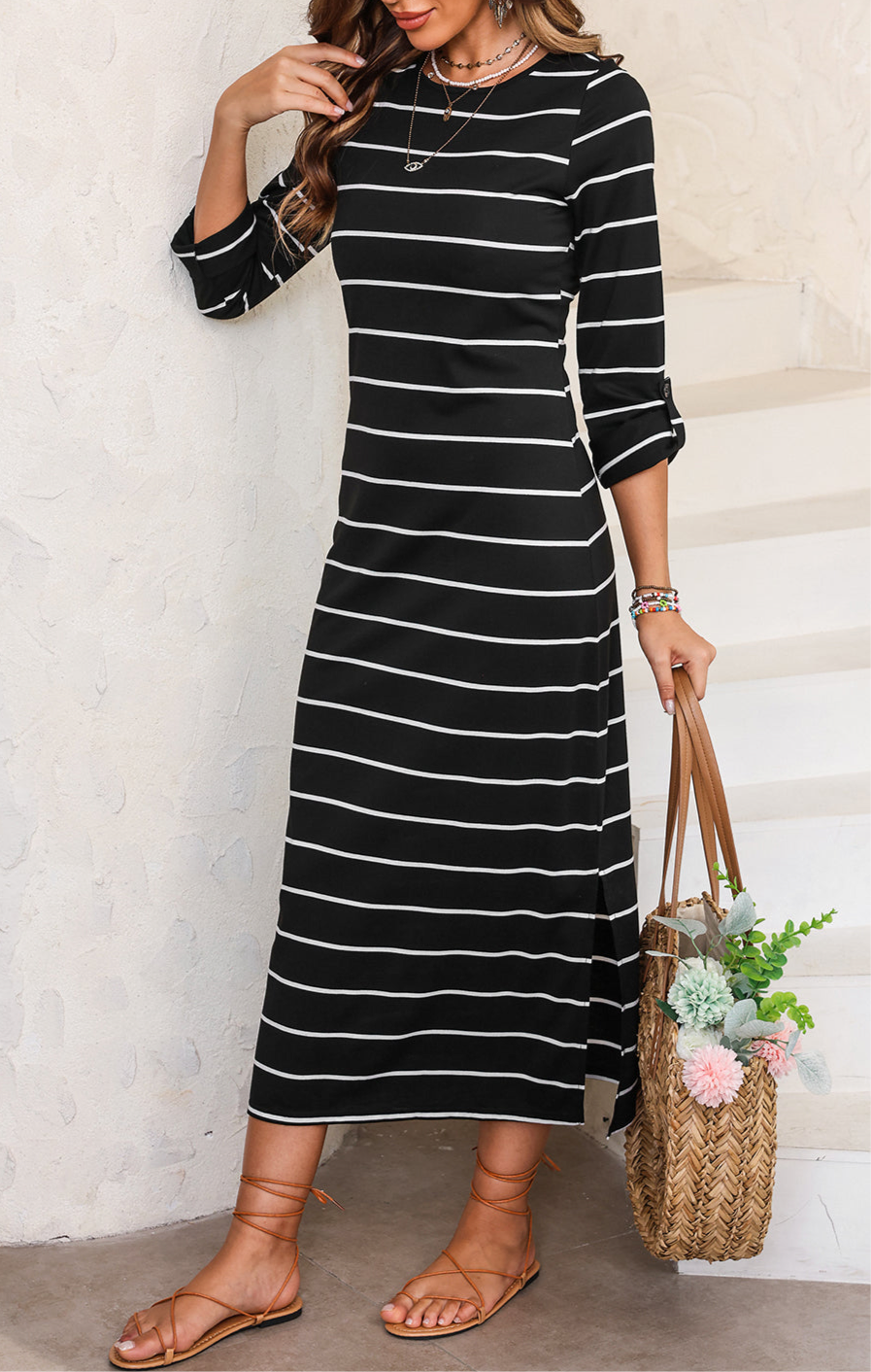 Elena Striped Round Neck Dress