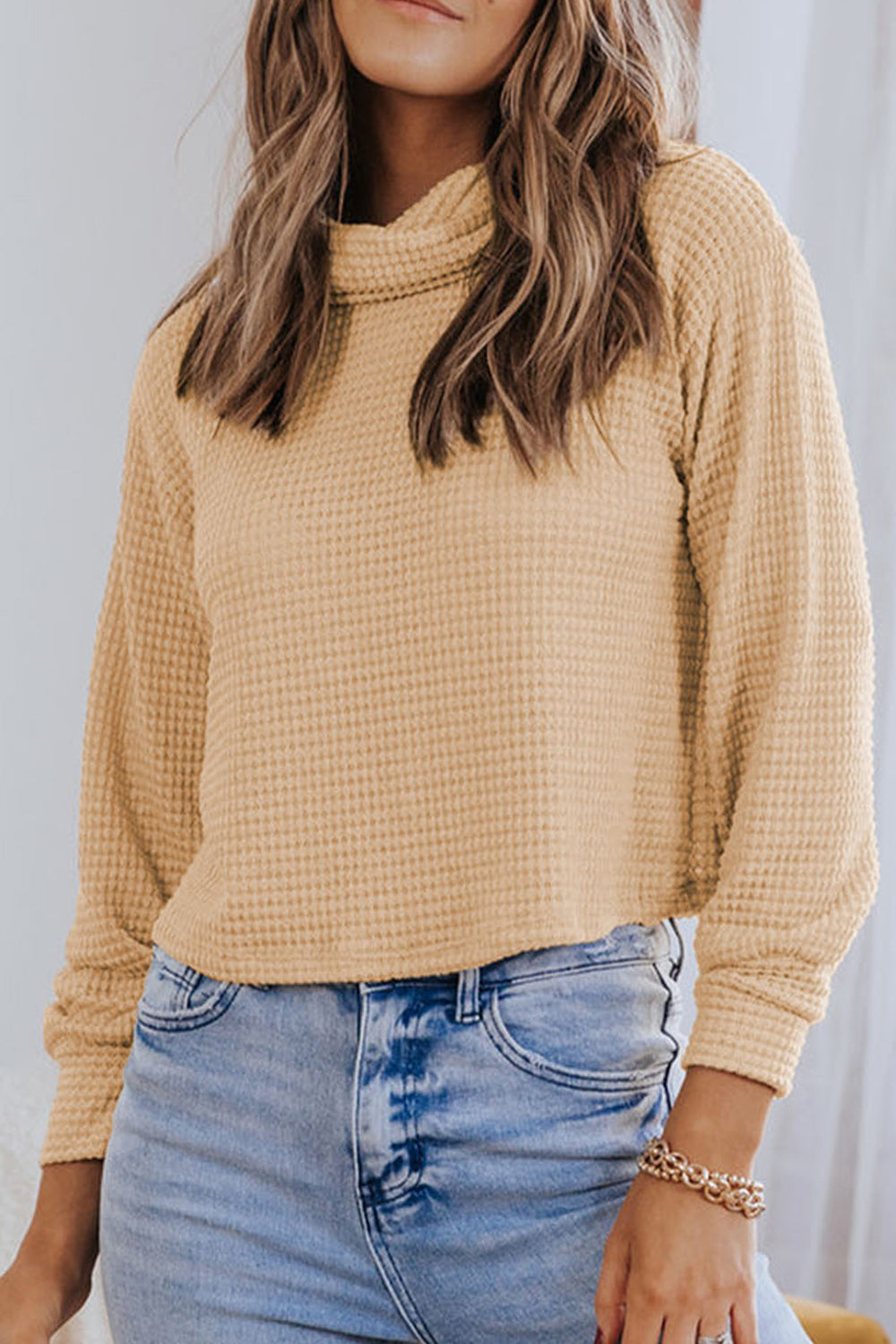 Julia Waffle-Knit High Neck Top