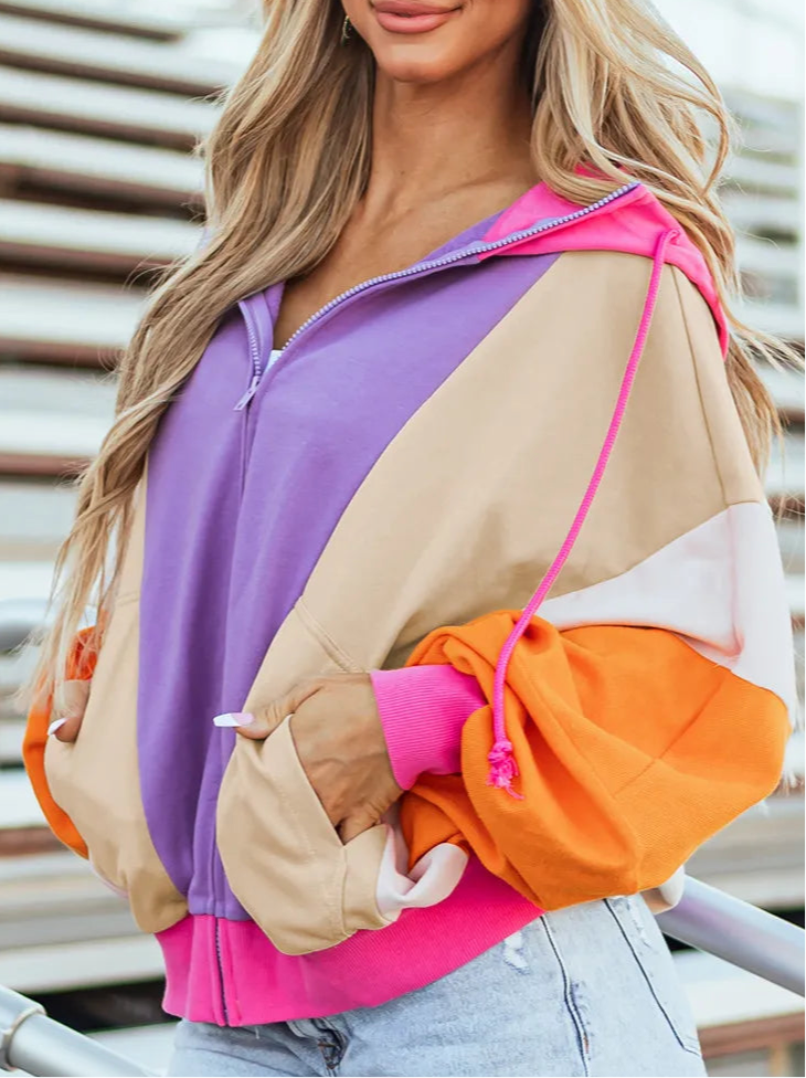 Kendra Color Block Zip Up Hoodie