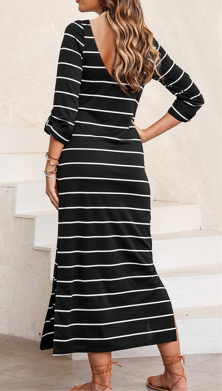 Elena Striped Round Neck Dress