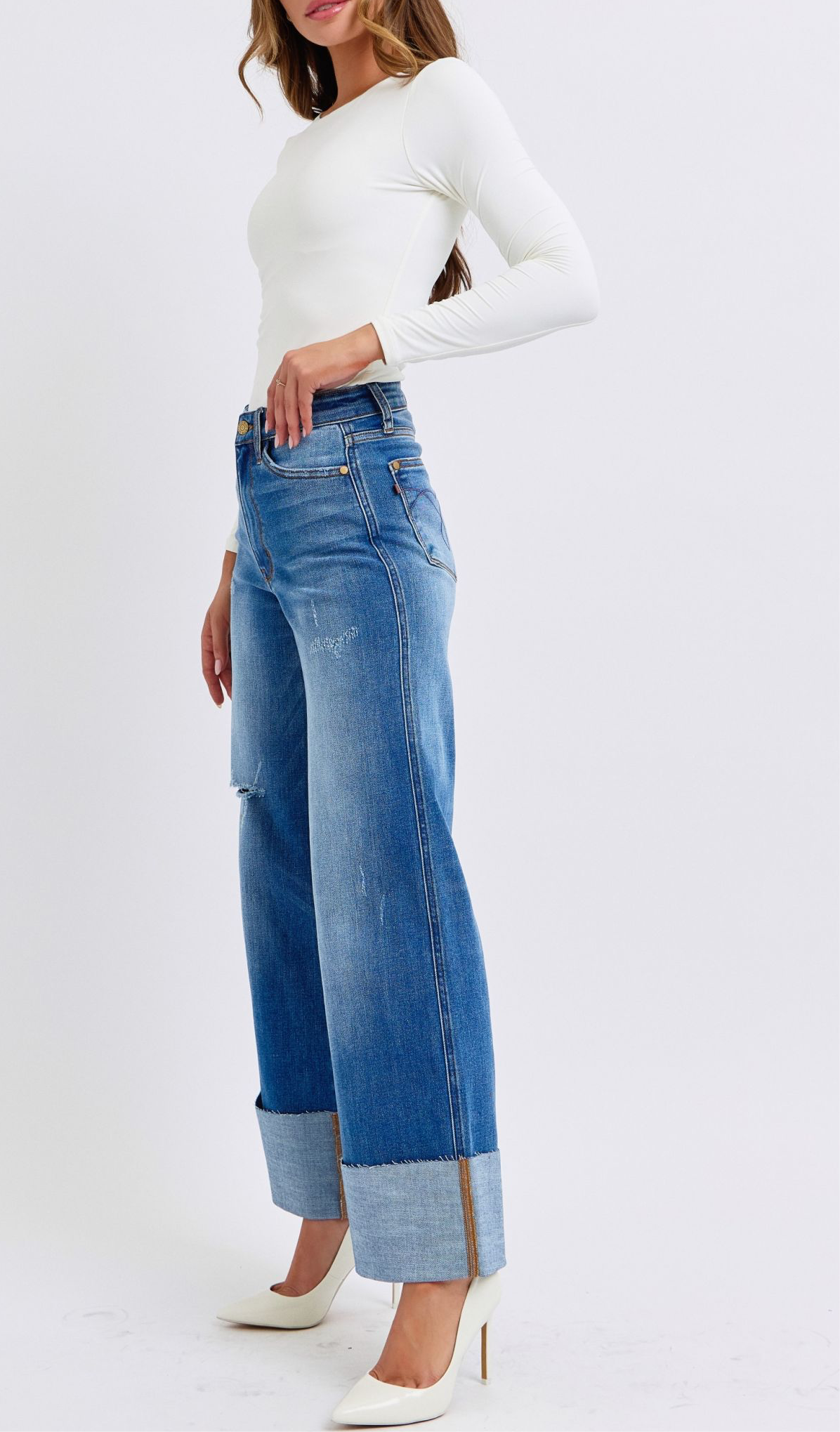 Judy Blue Distressed High Waist Wide Leg Jeans