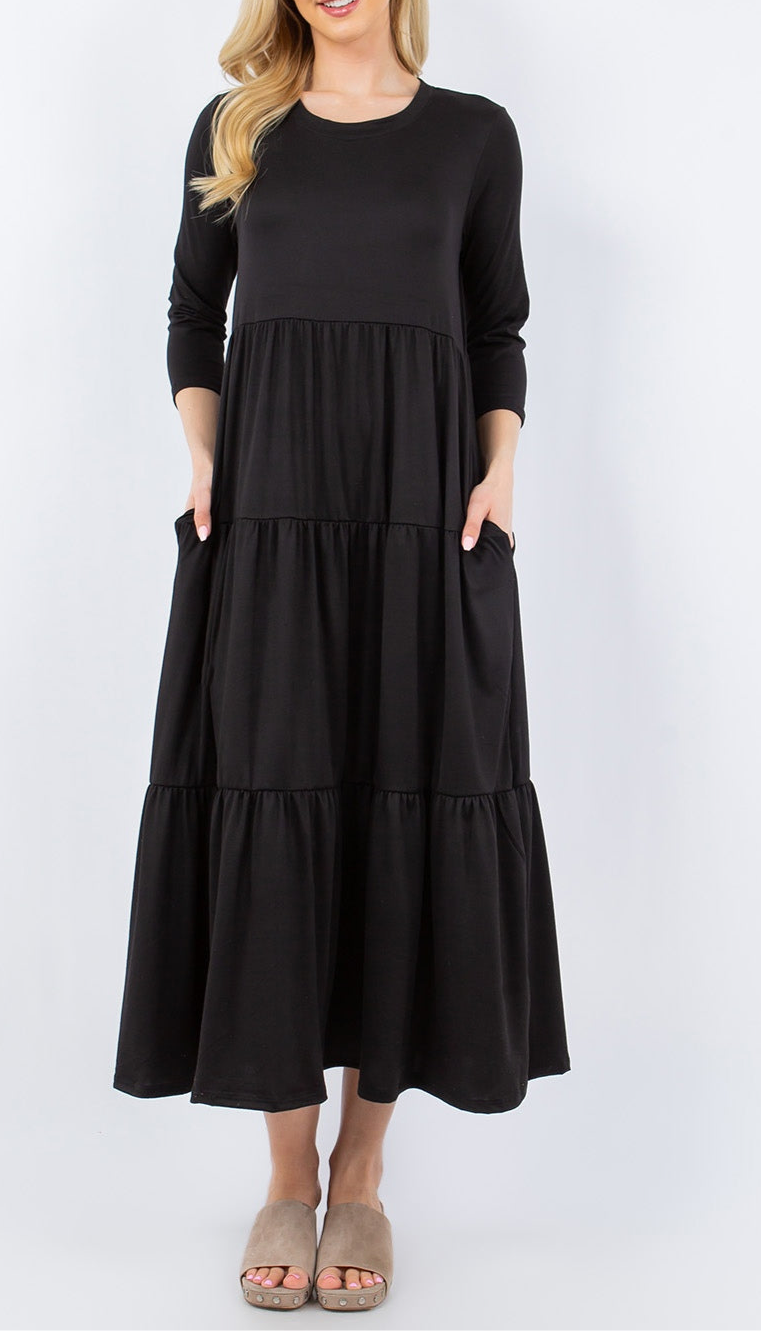 Rayna Tiered Midi Dress with Pockets