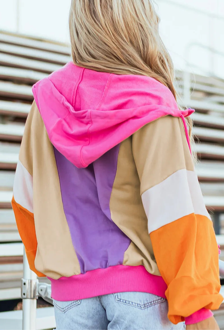 Kendra Color Block Zip Up Hoodie