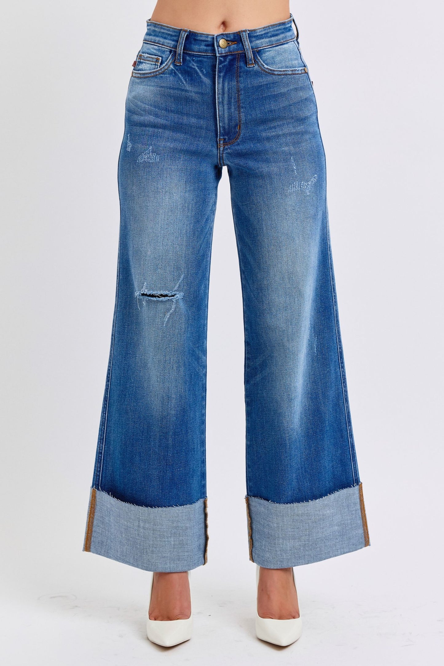 Judy Blue Distressed High Waist Wide Leg Jeans