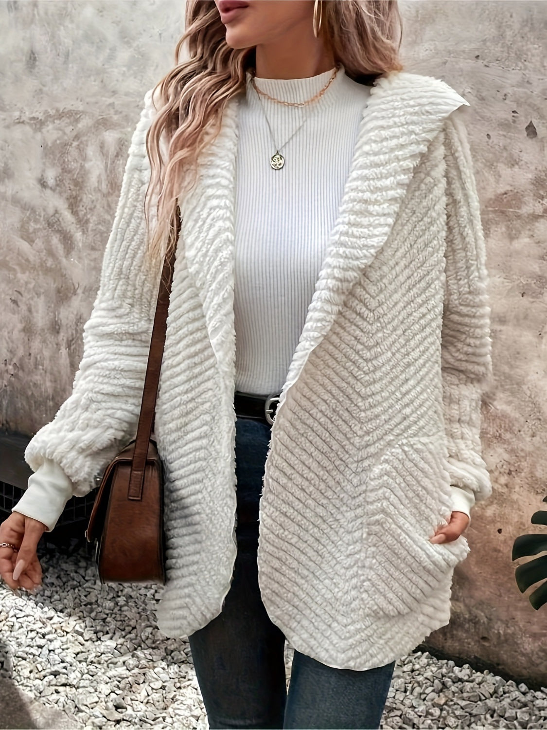 Mia Open Front Hooded Fuzzy Cardigan